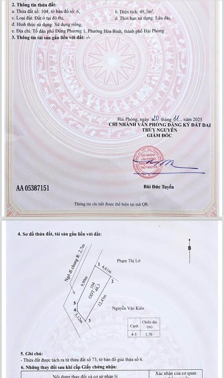 Đất nền góc 48m² tại phường Hòa Bình - Giá chỉ 1.1 tỷ, ô tô đỗ cửa!