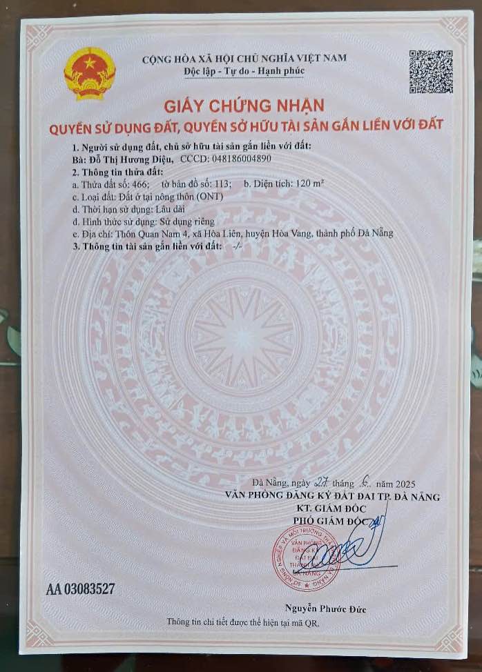 Bán đất Hòa Liên, Hòa Vang, Đà Nẵng 120m² - Khu dân cư yên tĩnh, pháp lý rõ ràng!