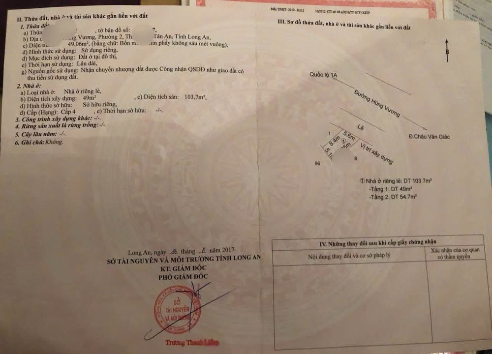 Nhà mặt tiền đường Hùng Vương, phường 2, Tân An - Diện tích sàn 103,7m², giá 9,5 tỷ