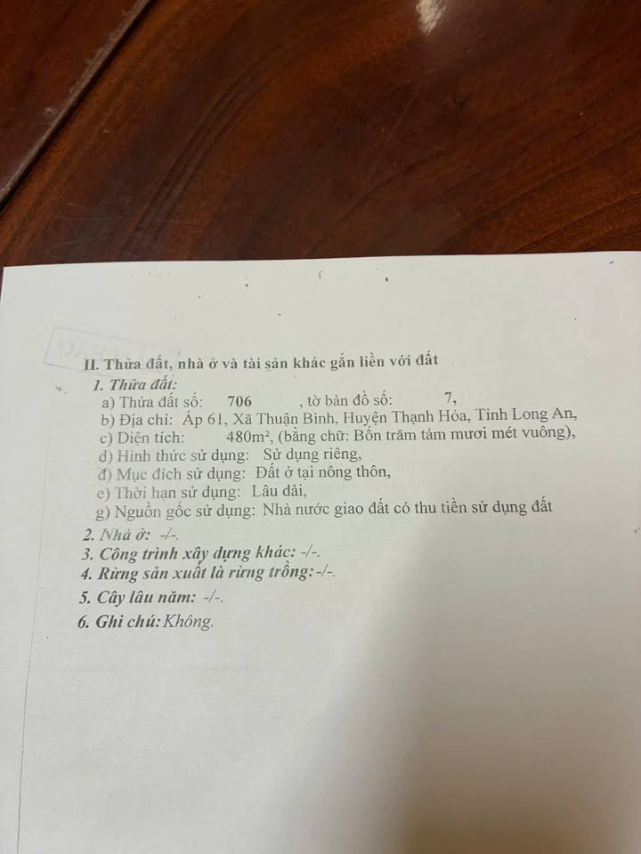 Đất thổ cư xã Bình Thành, Thạnh Hóa, Long An 480m² giá 1.2 tỷ - Đầu tư sinh lời hấp dẫn!