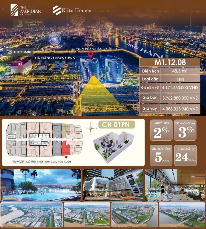 Căn hộ 1PN The Meridian Đà Nẵng 48,6m² giá 3,96 tỷ - Cơ hội sở hữu căn cuối cùng!