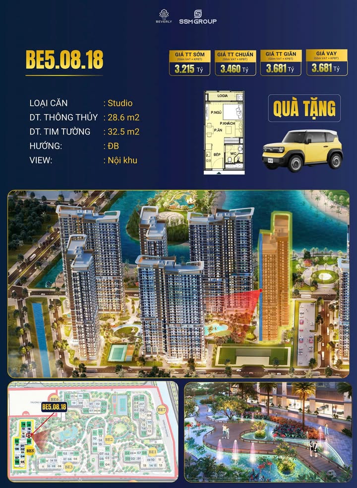 Căn hộ Studio Beverly Quận 9, 28.6m² giá 3.215 tỷ - View nội khu xanh mát!