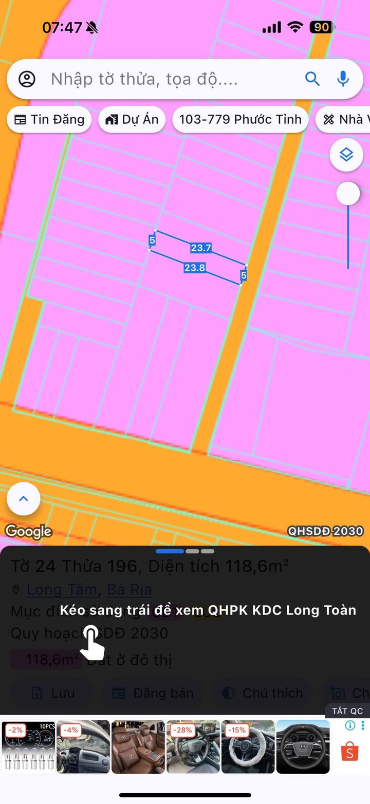 Đất thổ cư 119m² phường Long Tâm - Bà Rịa giá 1.98 tỷ - Đầu tư sinh lời ngay!