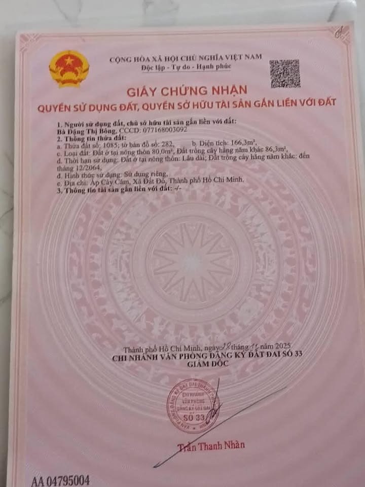 Lô đất Đất Đỏ Bà Rịa - Vũng Tàu 80m² giá 690 triệu - Sổ đỏ chính chủ