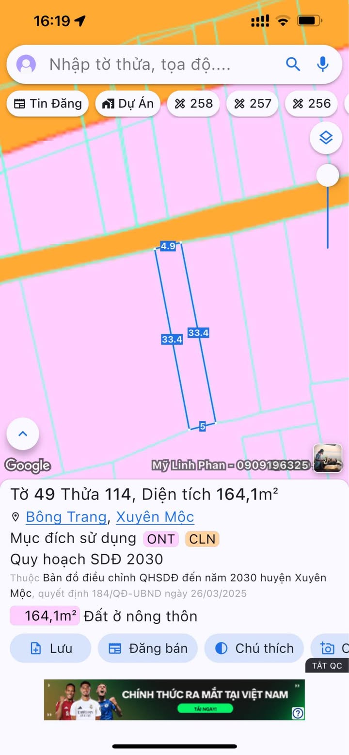 Đất thổ cư Bông Trang, Xuyên Mộc 165m² giá 1.37 tỷ - Vị trí đắc địa, tiện ích đầy đủ!