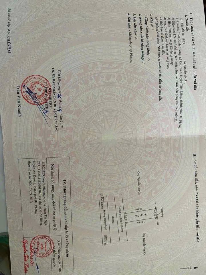 Đất thổ cư Tiên Lãng, Hải Phòng 124.3m² - Sổ đỏ chính chủ, giá chỉ 1.9 tỷ!