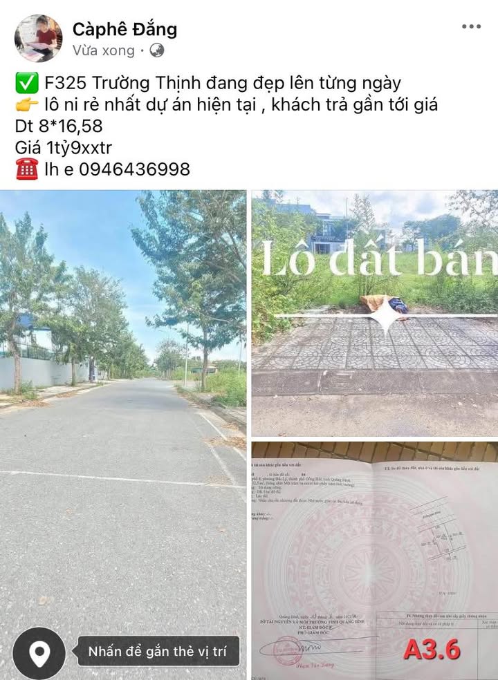 Đất nền F325 Trường Thịnh Đồng Hới 132.64m² giá 1.9 tỷ - Cơ hội đầu tư hấp dẫn!