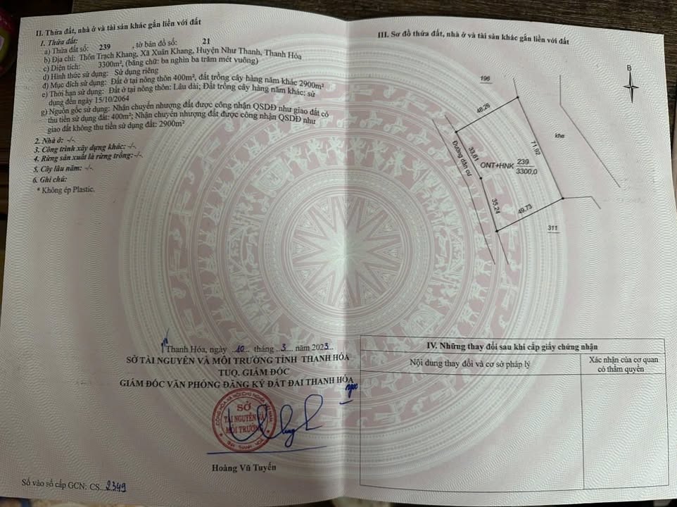 Đất nông nghiệp tại Xã Xuân Khang 3300m² - Cơ hội đầu tư tuyệt vời!