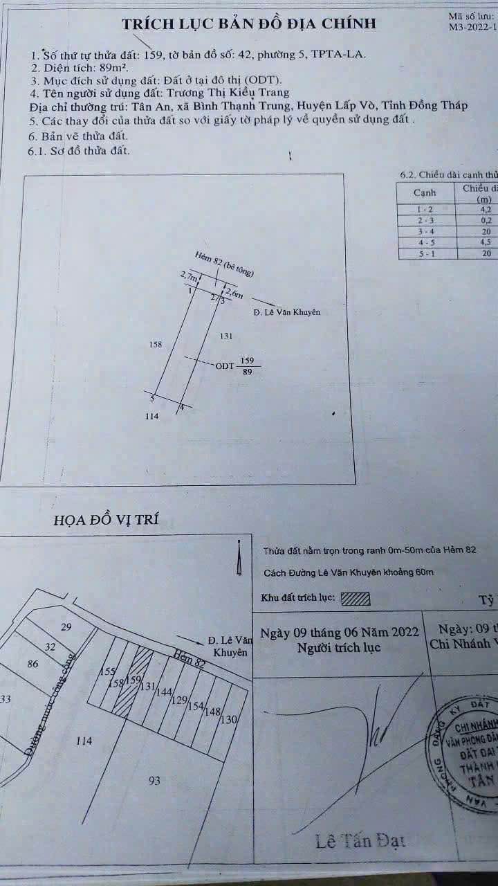Đất thổ cư hẻm 82 Lê Văn Khuyên, Tân An, Long An 90m² giá 870 triệu - Sổ hồng chính chủ, xây dựng ngay!