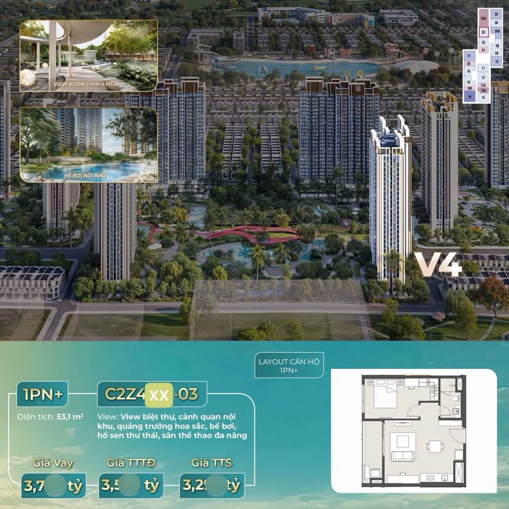 Căn hộ 1PN tại Masteri Era Landmark, 53.1m² giá 3.2 tỷ - Không gian sống lý tưởng!