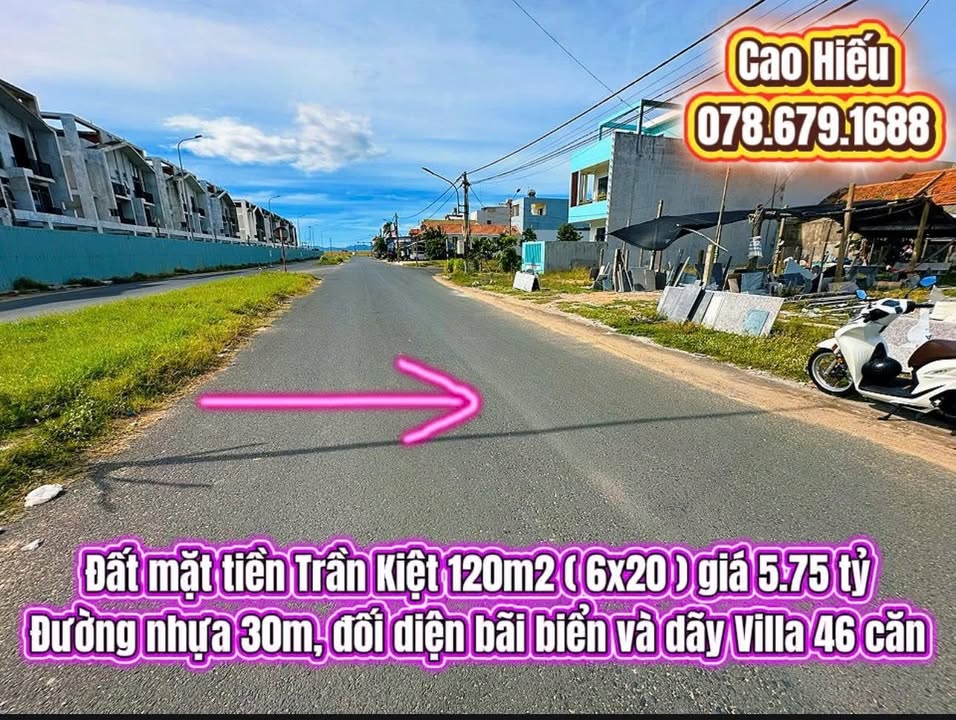 Đất mặt tiền Trần Kiệt, Tuy Hòa, 120m² giá 5.75 tỷ - Đối diện bãi biển tuyệt đẹp!