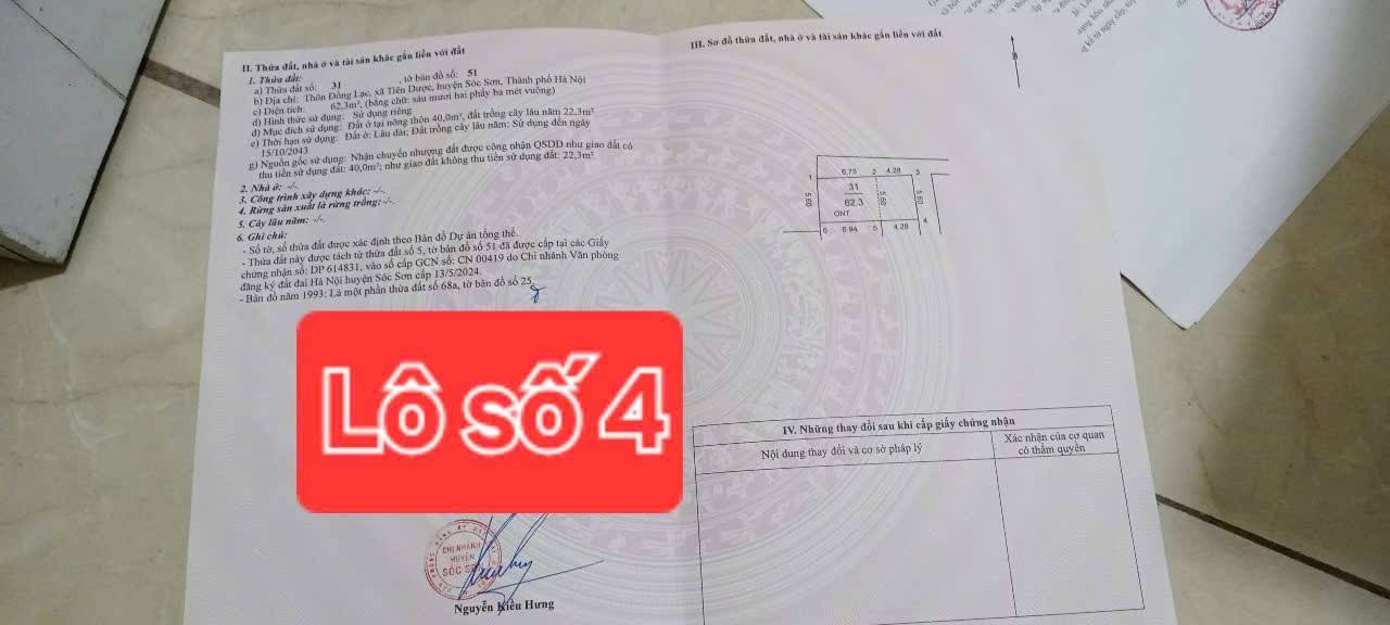 Đất nền Tiên Dược Sóc Sơn 62.3m² giá 1 tỷ - Ô tô đỗ cửa, đường rộng