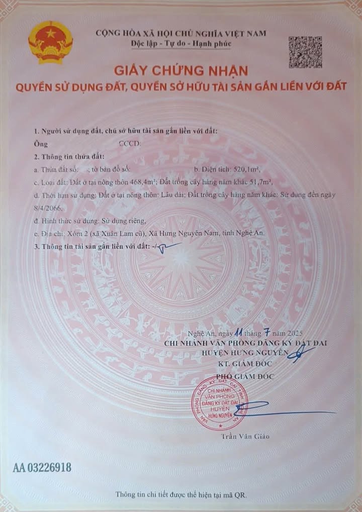 Đất nền Hưng Nguyên 520m² giá 2.35 tỷ - Cơ hội đầu tư tuyệt vời!