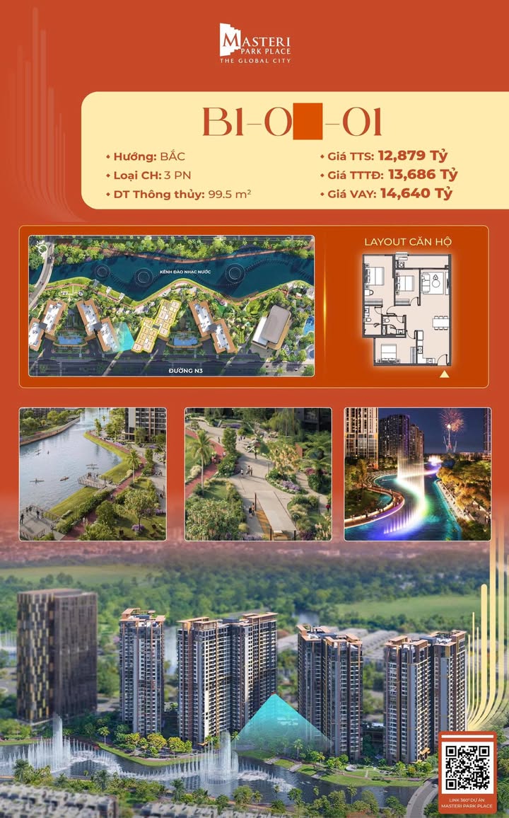 Căn hộ Masteri Park Place Thủ Đức 99.5m² giá 12.879 tỷ - Độc quyền không thể bỏ qua!