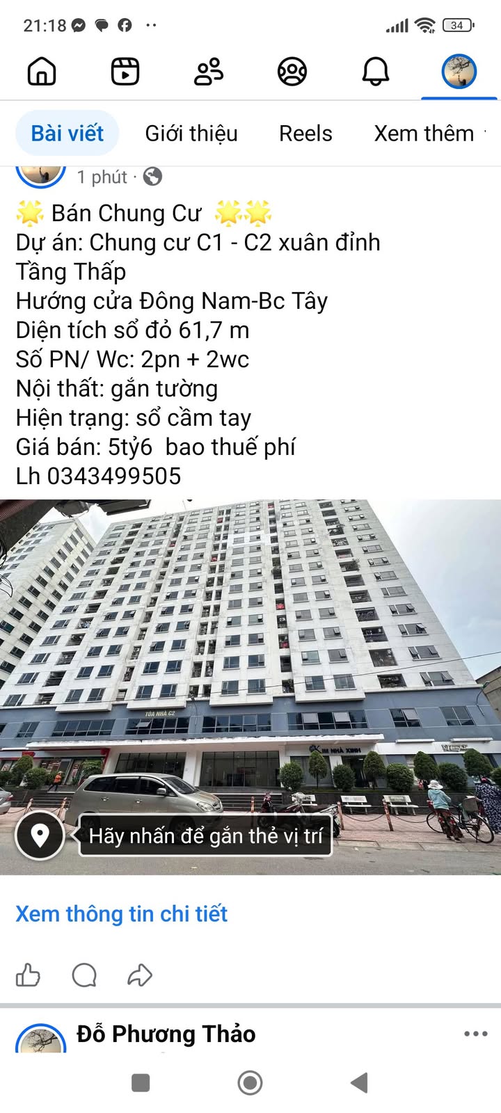 Chung cư C1 - C2 Xuân Đỉnh 61m² giá 5.6 tỷ - Sổ đỏ chính chủ, nội thất đầy đủ!