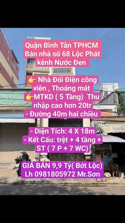 Bán nhà mặt tiền đường Lộc Phát, Quận Bình Tân, 72m² giá 9.9 tỷ - Đối diện công viên thoáng mát!