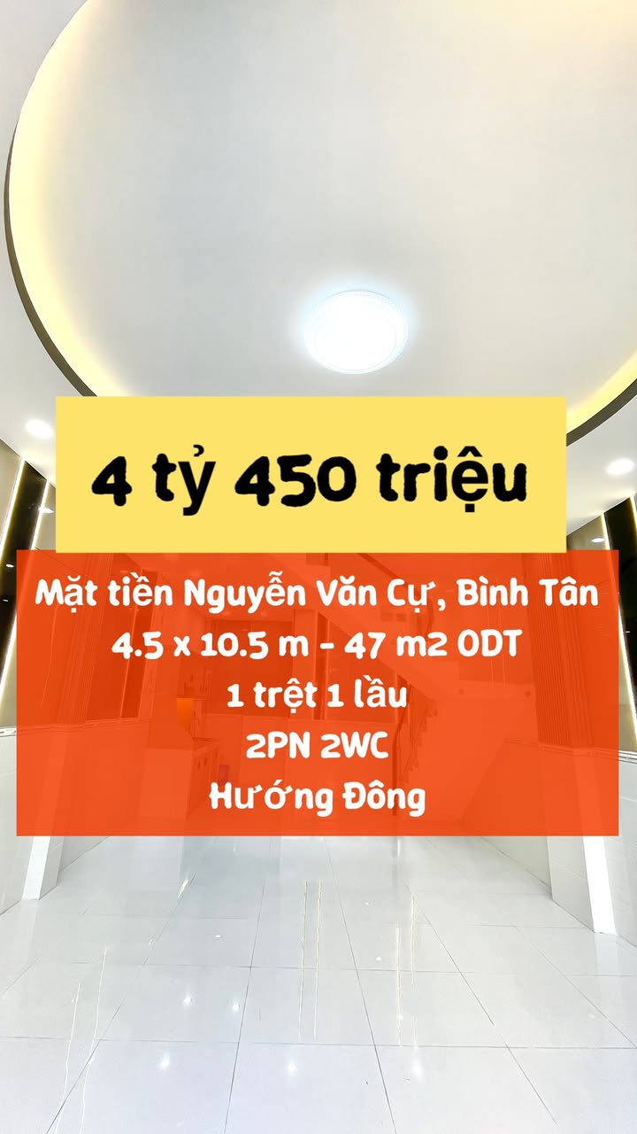 Nhà mặt tiền Nguyễn Văn Cự, Bình Tân 47m² giá 4.45 tỷ - Nhà mới đẹp, sẵn sàng ở ngay!