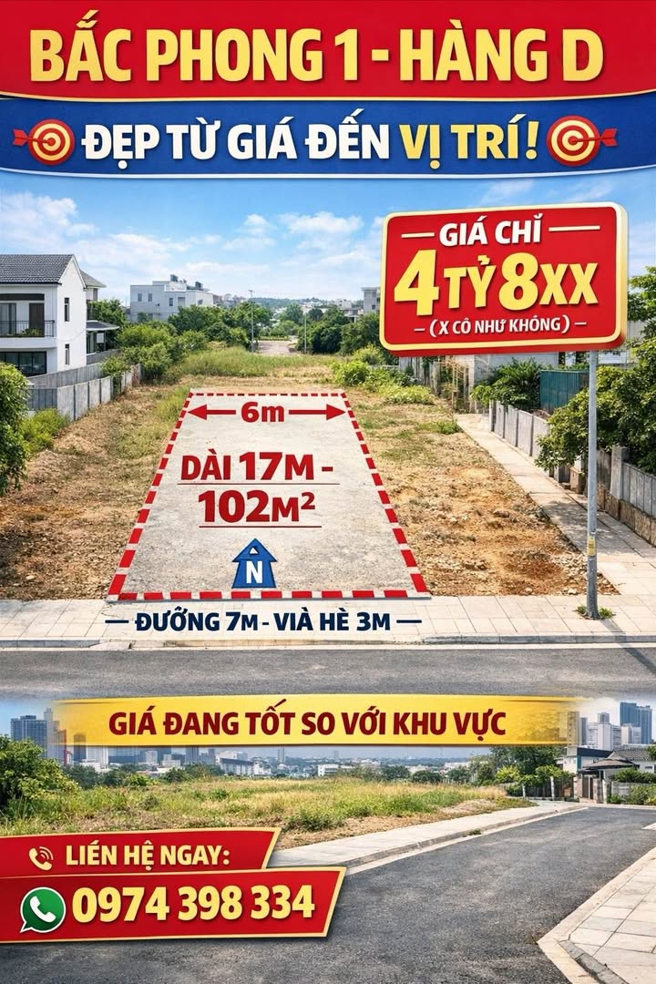 Đất nền Bắc Phong 1, Ninh Bình 102m² giá 4.8 tỷ - Đầu tư sinh lời ngay!