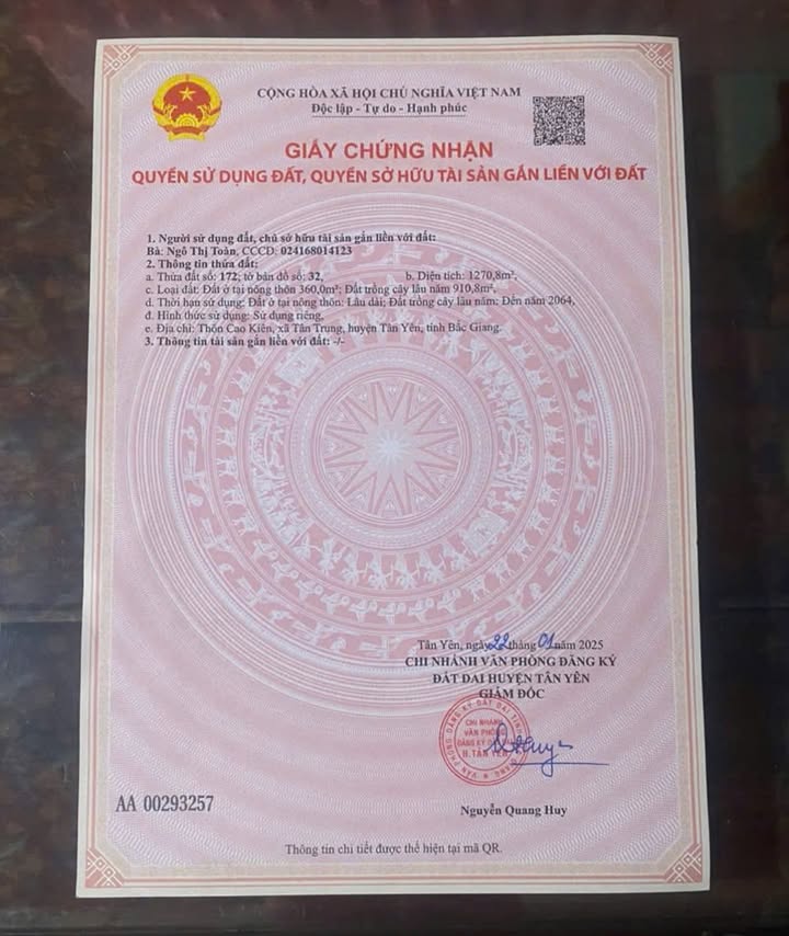 Lô đất Nhã Nam, Tân Yên 1270m² giá 2.85 tỷ - Cơ hội đầu tư hấp dẫn!