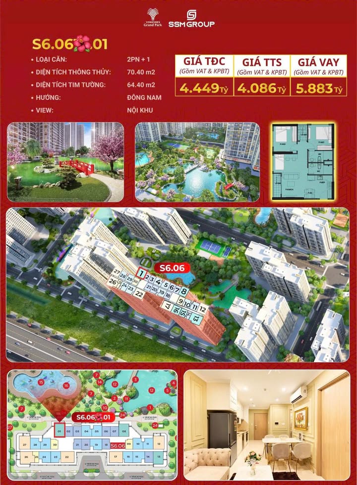 Căn hộ 2PN+1 Origami Thủ Đức 70.4m² giá 4.086 tỷ - View công viên tuyệt đẹp!