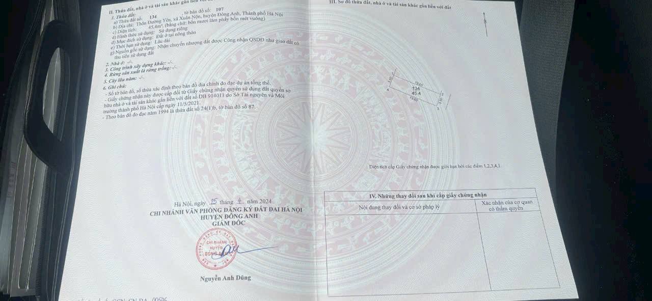 Bán đất thổ cư 45m² đường Yên, xã Thư Lâm - Sổ đỏ, ô tô vào tận đất!