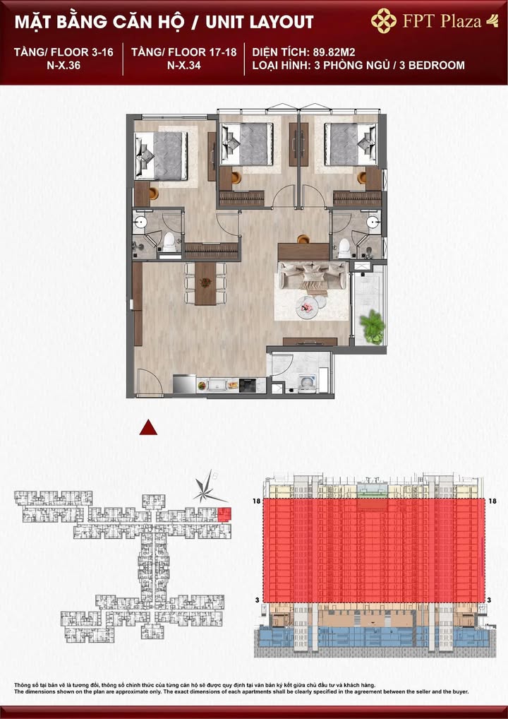 Căn hộ 3PN FPT Plaza Đà Nẵng 89,82m² giá 5 tỷ - Hướng Đông Bắc thoáng mát!