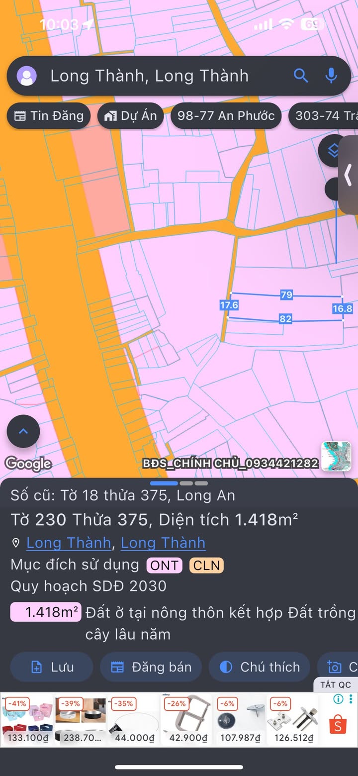 Đất nền xã Long Thành, Đồng Nai 1418m² - Sổ đỏ chính chủ, vị trí đắc địa gần sân bay