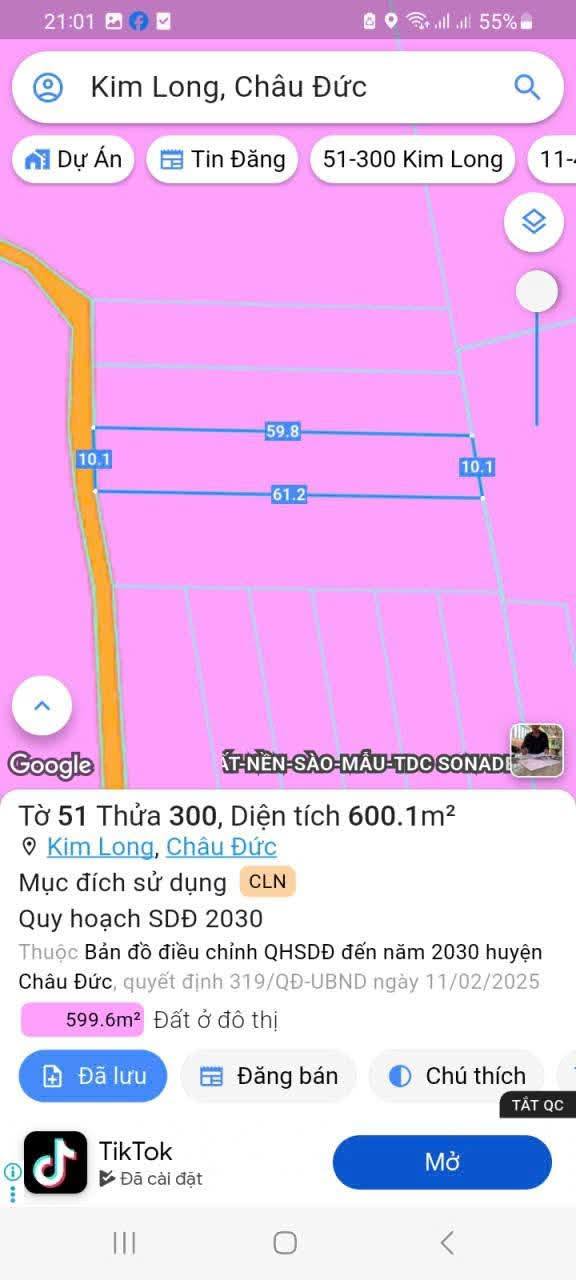 Đất nền Kim Long, Châu Đức, Bà Rịa - Vũng Tàu, 600m² - Sổ hồng chính chủ, giá chỉ 910 triệu!