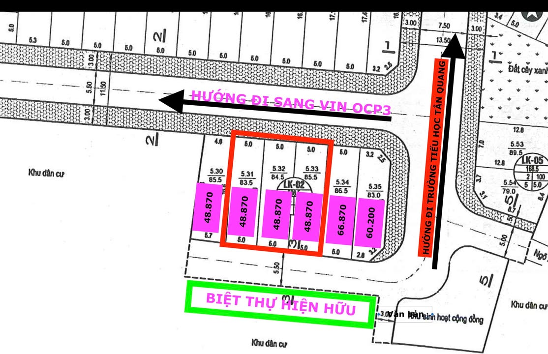 Bán 3 lô đất liền kề Tân Quang 85m² giá 4.887 tỷ - Đầu tư sinh lời bền vững!
