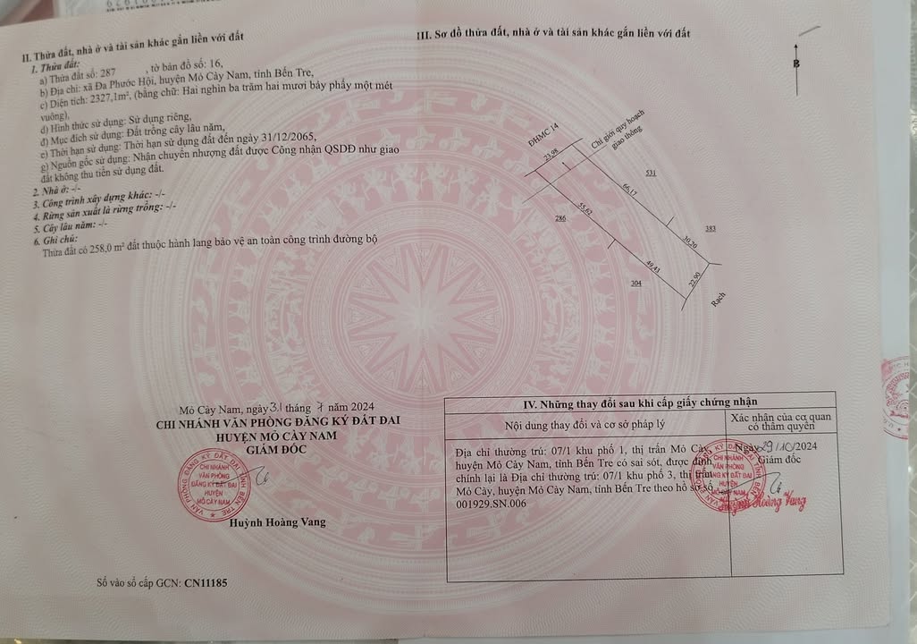 Đất mặt tiền đường HL 29, xã An Qui, Thạnh Phú, Bến Tre - Diện tích 2496m² - Giá 3 tỷ, thương lượng