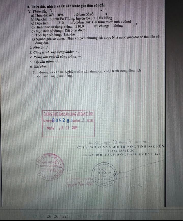 Đất thổ cư Cư Jút 210m² giá 1.45 tỷ - Mặt tiền đường Nguyễn Thị Minh Khai