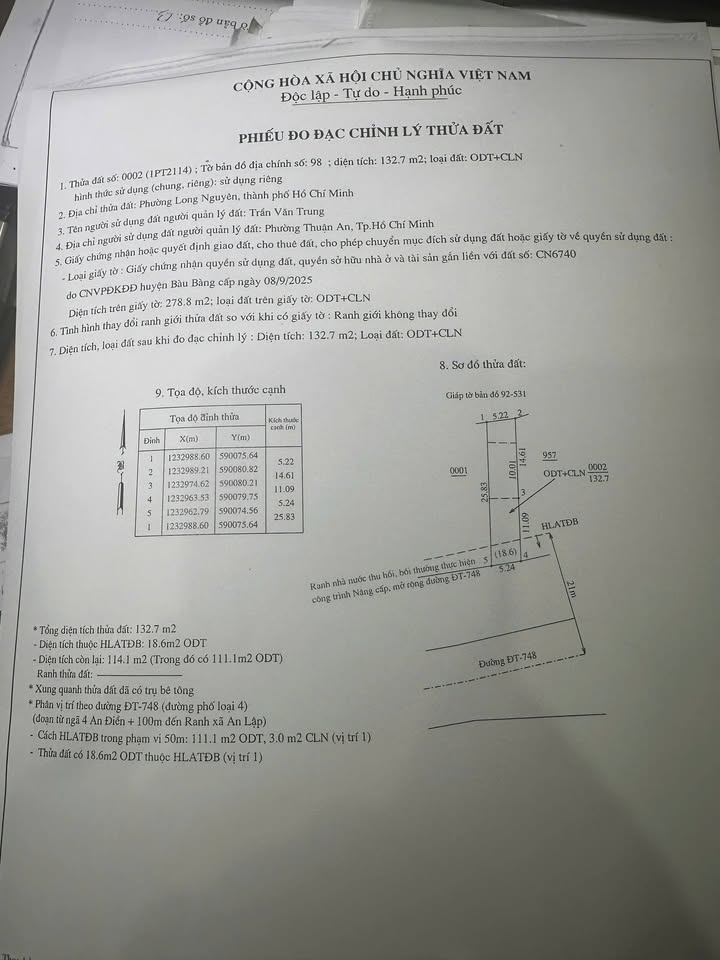 Đất thổ cư Bến Cát 130m² giá 1.9 tỷ - Mặt tiền ĐT 748, cơ hội đầu tư tốt!