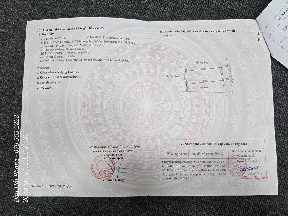 Đất nền lô góc Vĩnh Long – Vĩnh Bảo – Hải Phòng 100m² chỉ 990 triệu - Cơ hội đầu tư tuyệt vời!