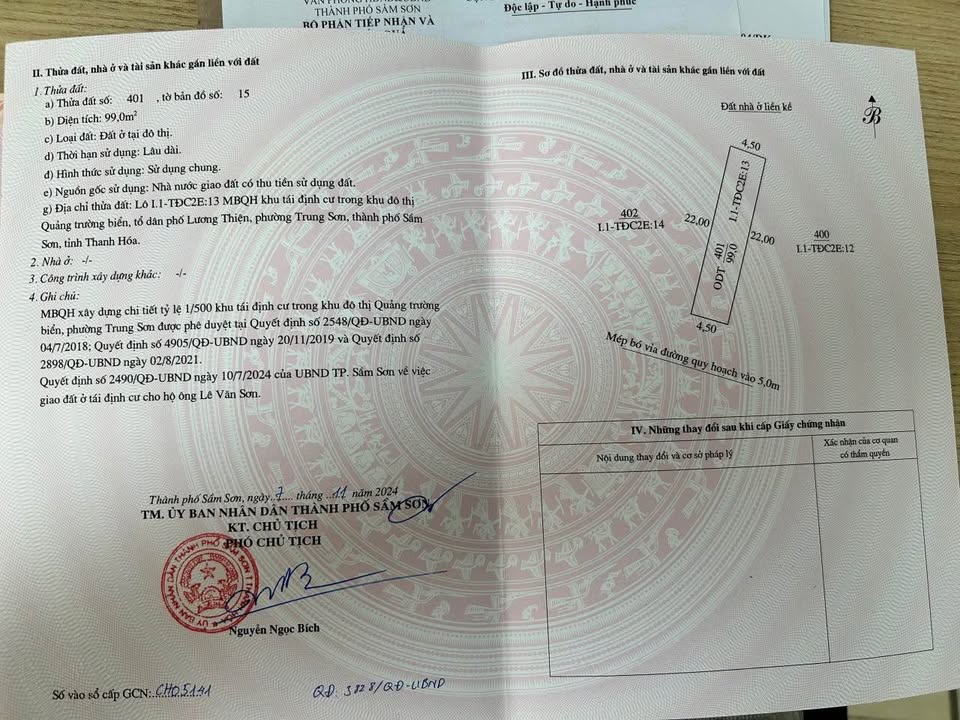 Đất nền Sầm Sơn 99m² giá đầu tư - Đối diện trường mầm non Trung Sơn!