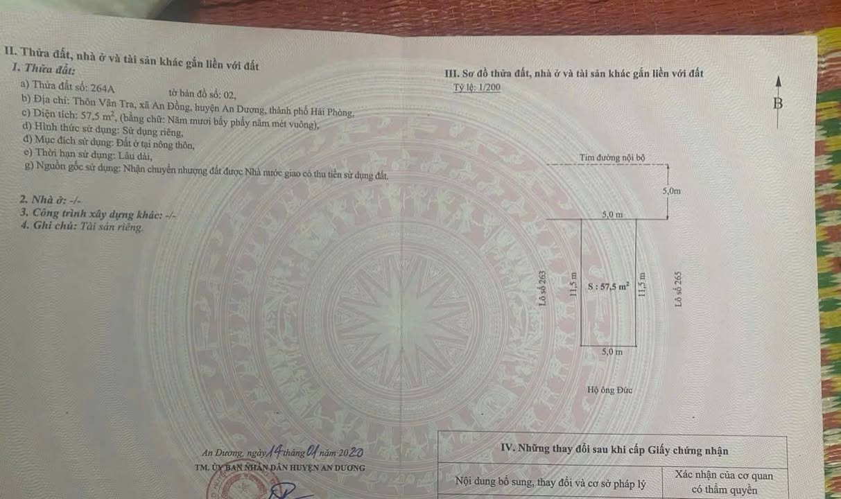 Đất nền An Dương, Hải Phòng 57.5m² giá 2.05 tỷ - Sổ đỏ chính chủ, vị trí thuận lợi!