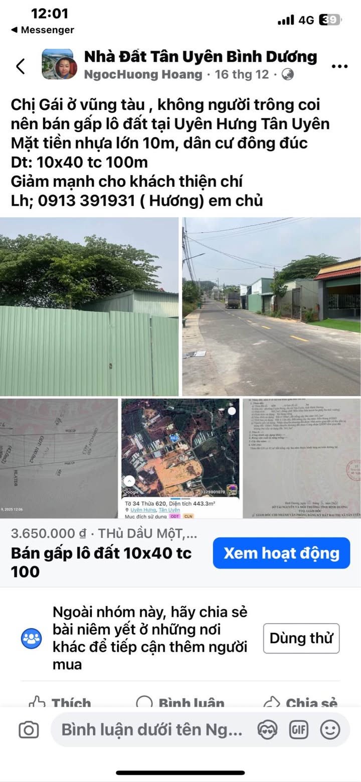 Lô đất Tân Uyên 440m² giá 3.45 tỷ - Cơ hội đầu tư không thể bỏ lỡ!