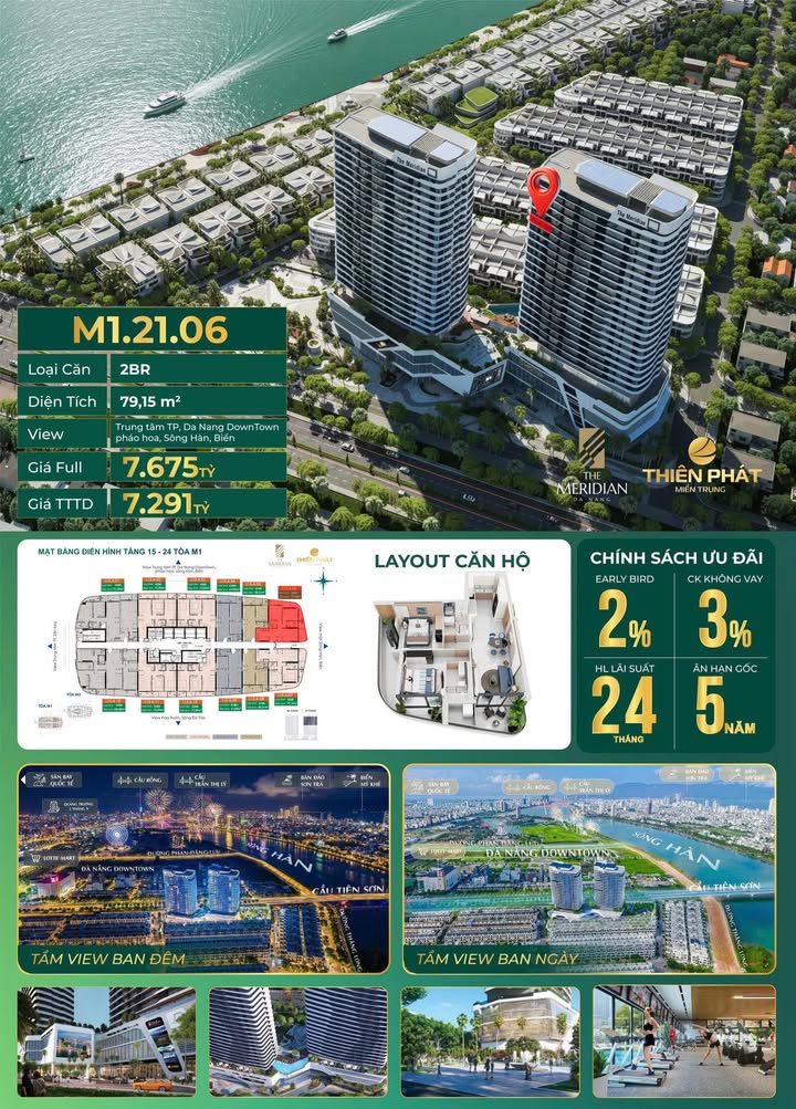 Căn hộ The Meridian Đà Nẵng 79m² giá 7.291 tỷ - View sông Hàn tuyệt đẹp!