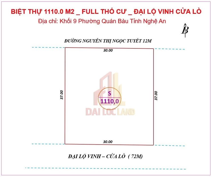 Đất thổ cư 1110m² Quán Bàu TP Vinh giá 82 tỷ - Mặt đường 72m thuận lợi!