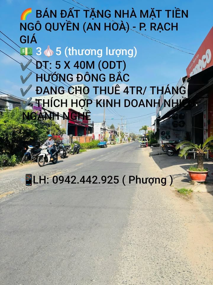 Bán đất tặng nhà mặt tiền Ngô Quyền, Rạch Giá 200m² giá 3.5 tỷ - Đầu tư sinh lời ngay!