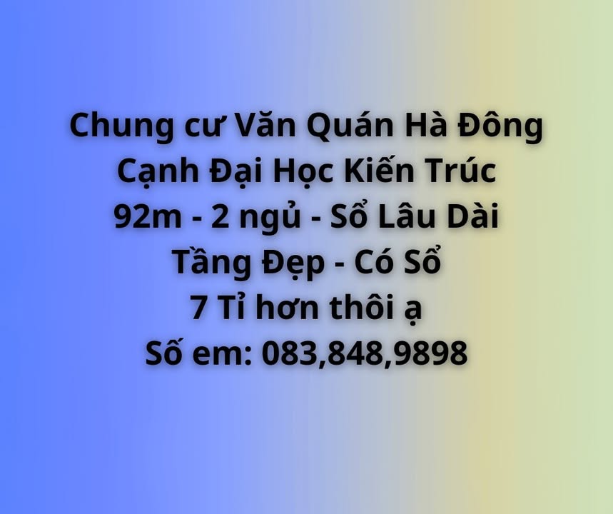 Chung cư Văn Quán Hà Đông 92m² giá 7 tỷ - Sổ lâu dài, chính chủ bán gấp!