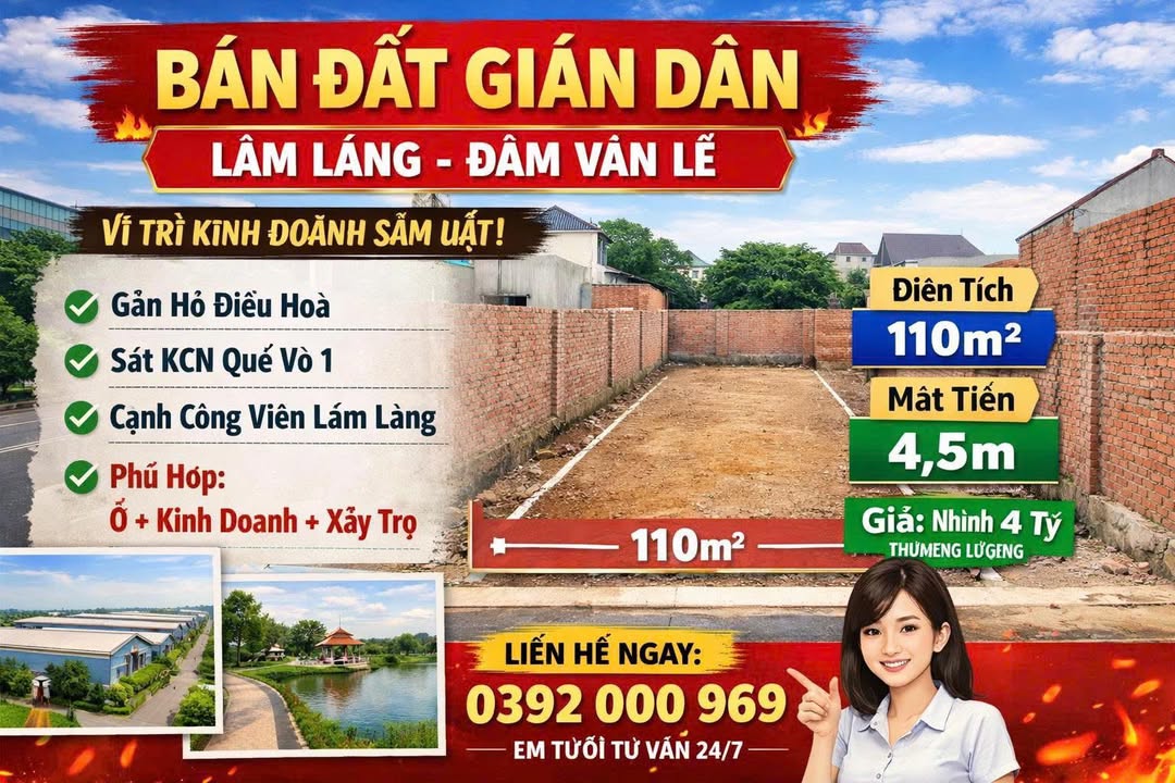 Đất giãn dân đường Đàm Văn Lễ, Bắc Ninh 110m² giá 4 tỷ - Vị trí kinh doanh sầm uất!