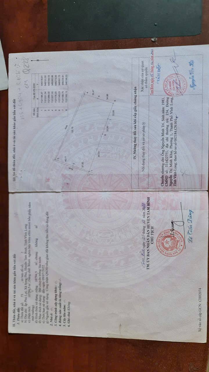 Đất lúa ấp Phú Lợi, xã Song Phú, Vĩnh Long 10.794m² - Giá chỉ 3.238 tỷ!