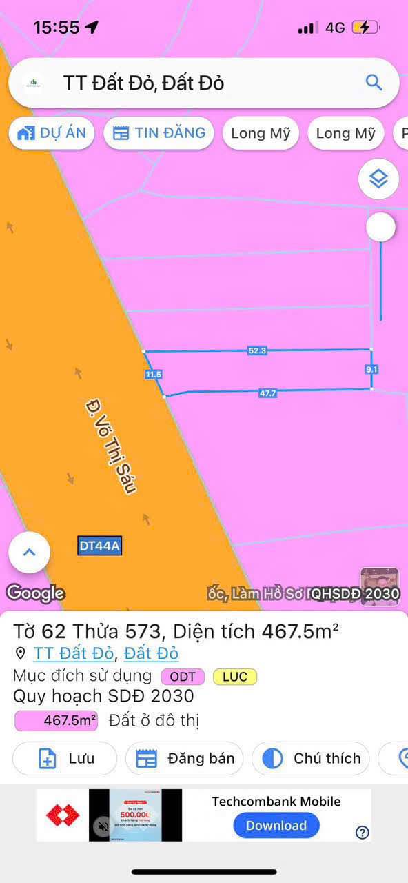 Đất nền mặt tiền Tỉnh Lộ 44A - Thị trấn Đất Đỏ - 467.5m² giá 4.8 tỷ - Đầu tư sinh lời ngay!