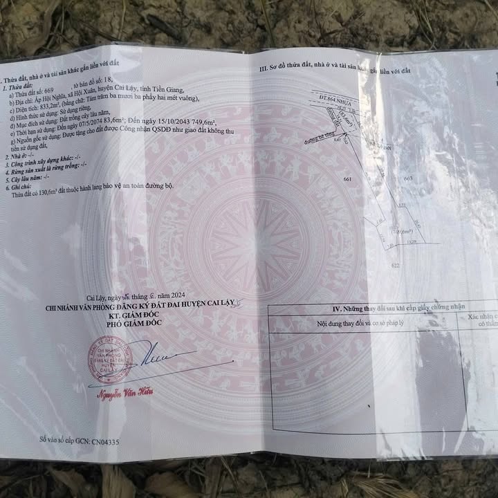 Đất nền Hội Xuân Cai Lậy 833m² giá 3.2 tỷ - Phù hợp xây kho, vựa sầu riêng!