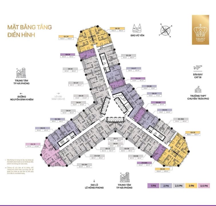 Căn hộ Golden Crown Hải Phòng 73m² giá 4.98 tỷ - Đẳng cấp sống hoàn hảo!