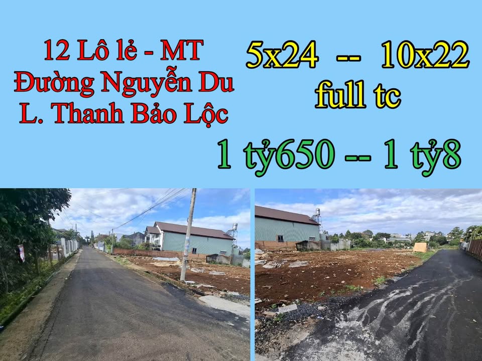 Đất nền Bảo Lộc 120m² giá 1.65 tỷ - Mặt tiền đường Nguyễn Du, tiện ích đầy đủ!