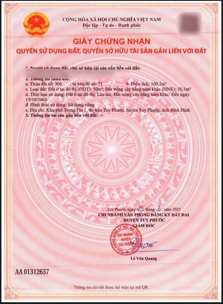 Đất nền Trung Tín 1, thị trấn Tuy Phước, 100m² - Vị trí đắc địa, giá chỉ 1 tỷ!