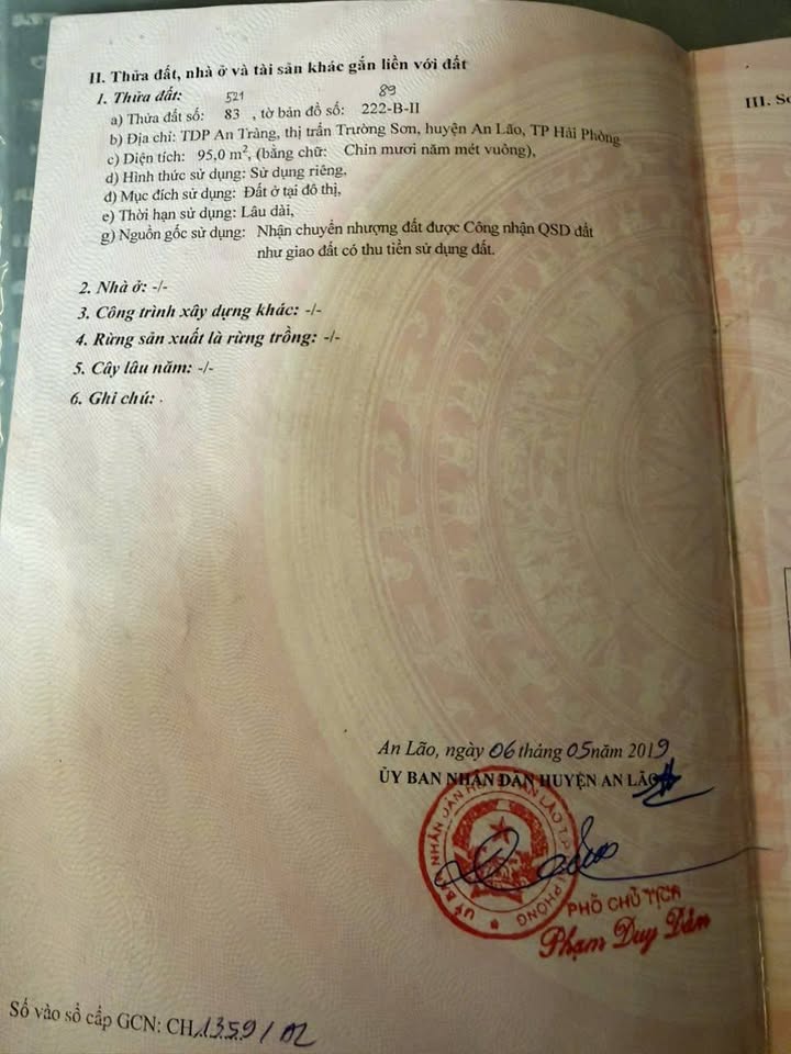 Đất nền 100m² tại Thị Trấn Trường Sơn, An Lão - Giá chỉ 1.5 tỷ, vị trí gần KCN Sao Vàng!