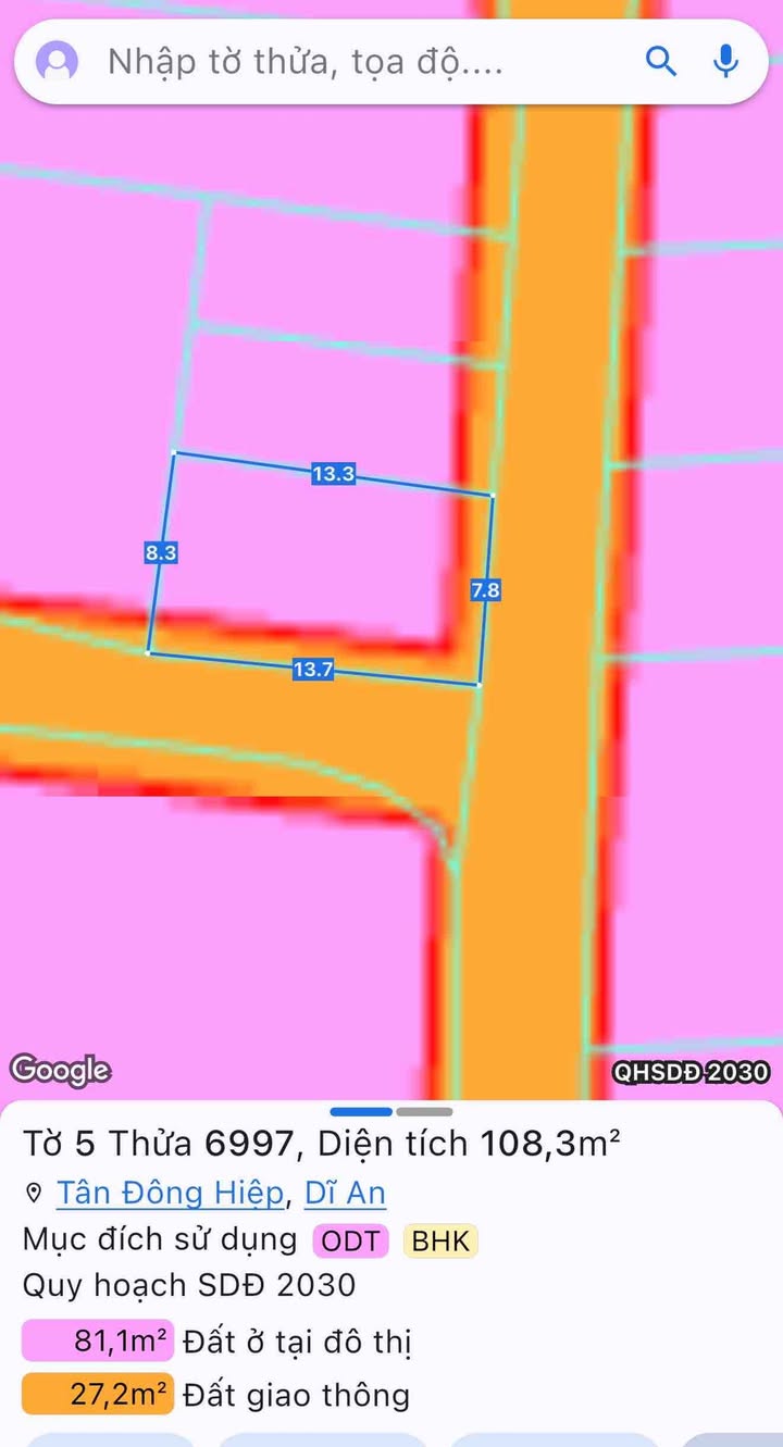 Đất nền Dĩ An 108m² giá 3.45 tỷ - Lô góc 2 mặt tiền hiếm có!