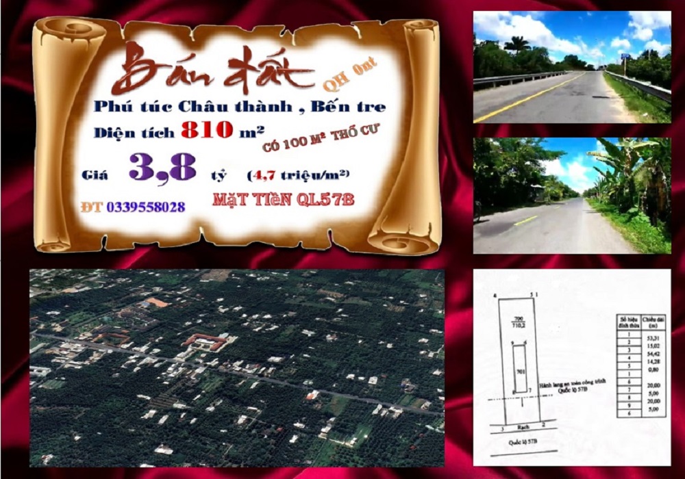Đất nền Phú Túc, Châu Thành, Bến Tre 810m² giá 3.8 tỷ - Đầu tư sinh lời cao!